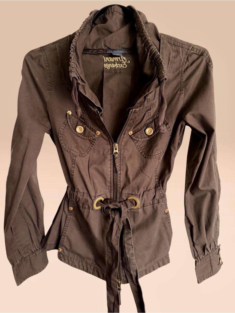 Armani Exchange Brown Belted Safari Utility Jacket Fitted